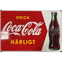 Coca Cola Emaille Bord Drick Härligt 60x40cm met oren gebogen randen - Emaille Kopie