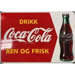Coca Cola Emaille Bord Drikk Ren Og Frisk 60x40cm met oren gebogen randen - Emaille Kopie