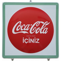 oca Cola Button Emaille Bord IÇINIZ Turkish 45x45cm gebogen randen - Emaille Kopie