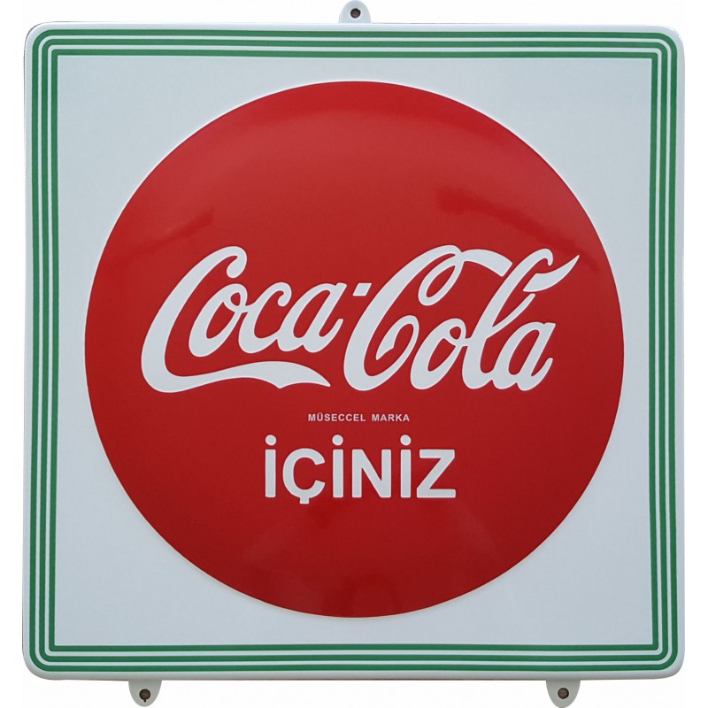 oca Cola Button Emaille Bord IÇINIZ Turkish 45x45cm gebogen randen - Emaille Kopie