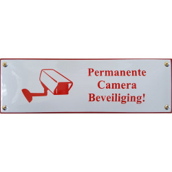 Emaille Bord - Permanente Camera Beweiliging Rood 22,5x7cm convex