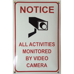 Emaille Bord Notice All Activities Monitored by Video Camera 20x30cm