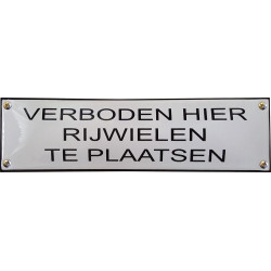 Emaille Verbodsbord Verboden Hier Rijwielen te Plaatsen 18,5x5cm